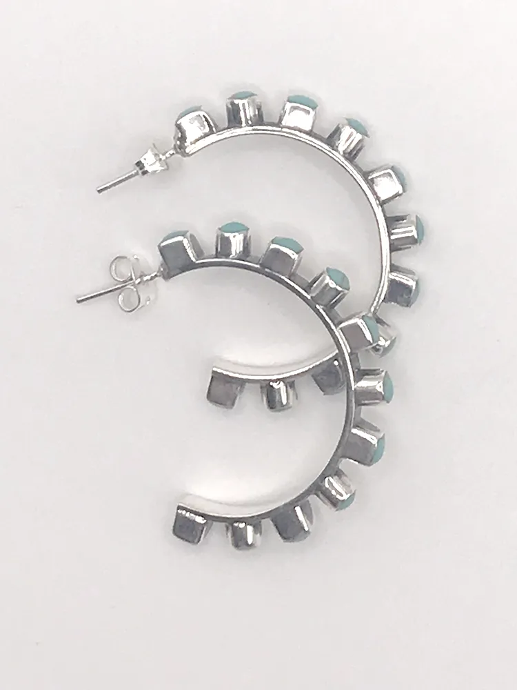 11 Square   Circle Settings in Half-Hoop Post Earrings