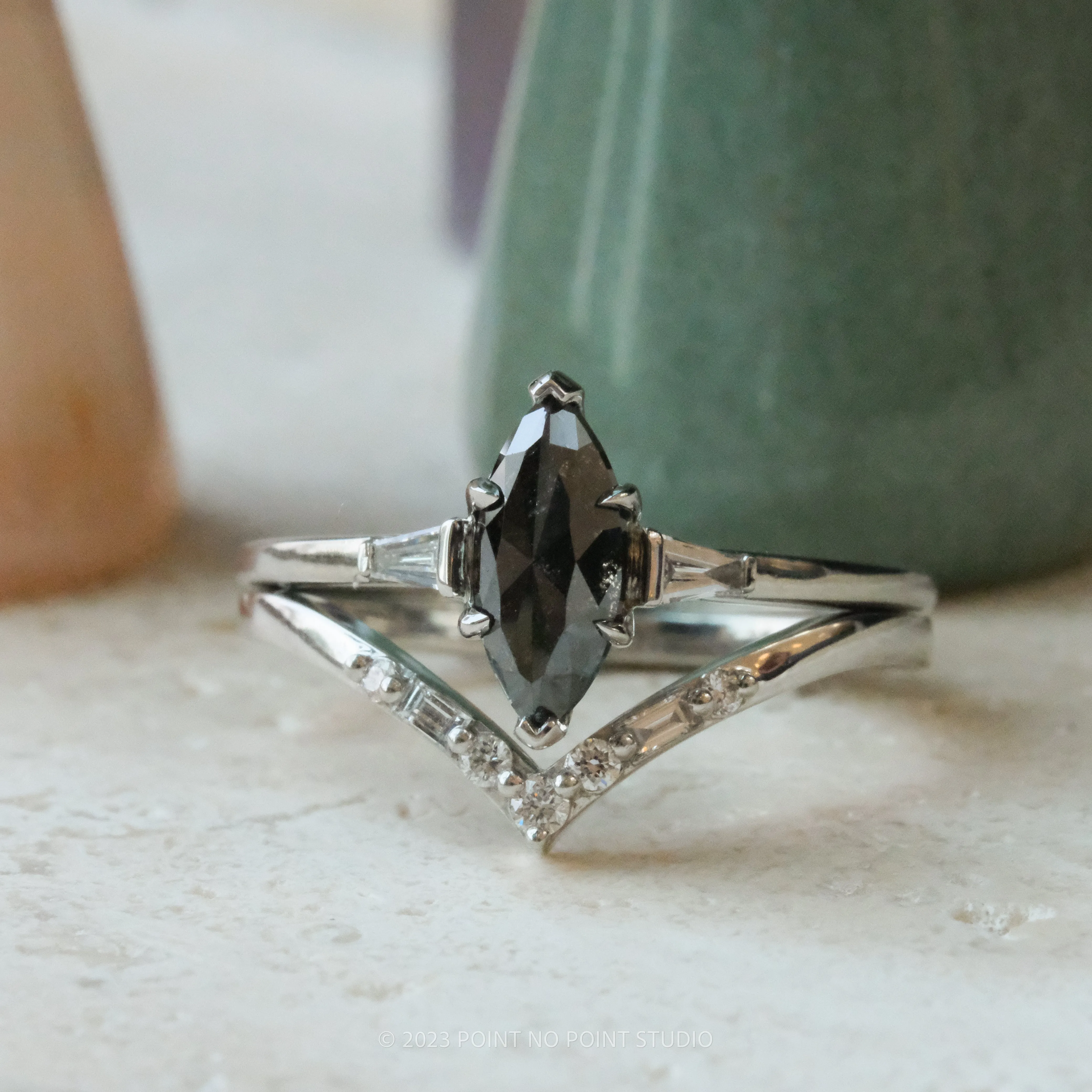 1.25 Carat Black Marquise Diamond Engagement Ring, Zoe Setting, 14K White Gold