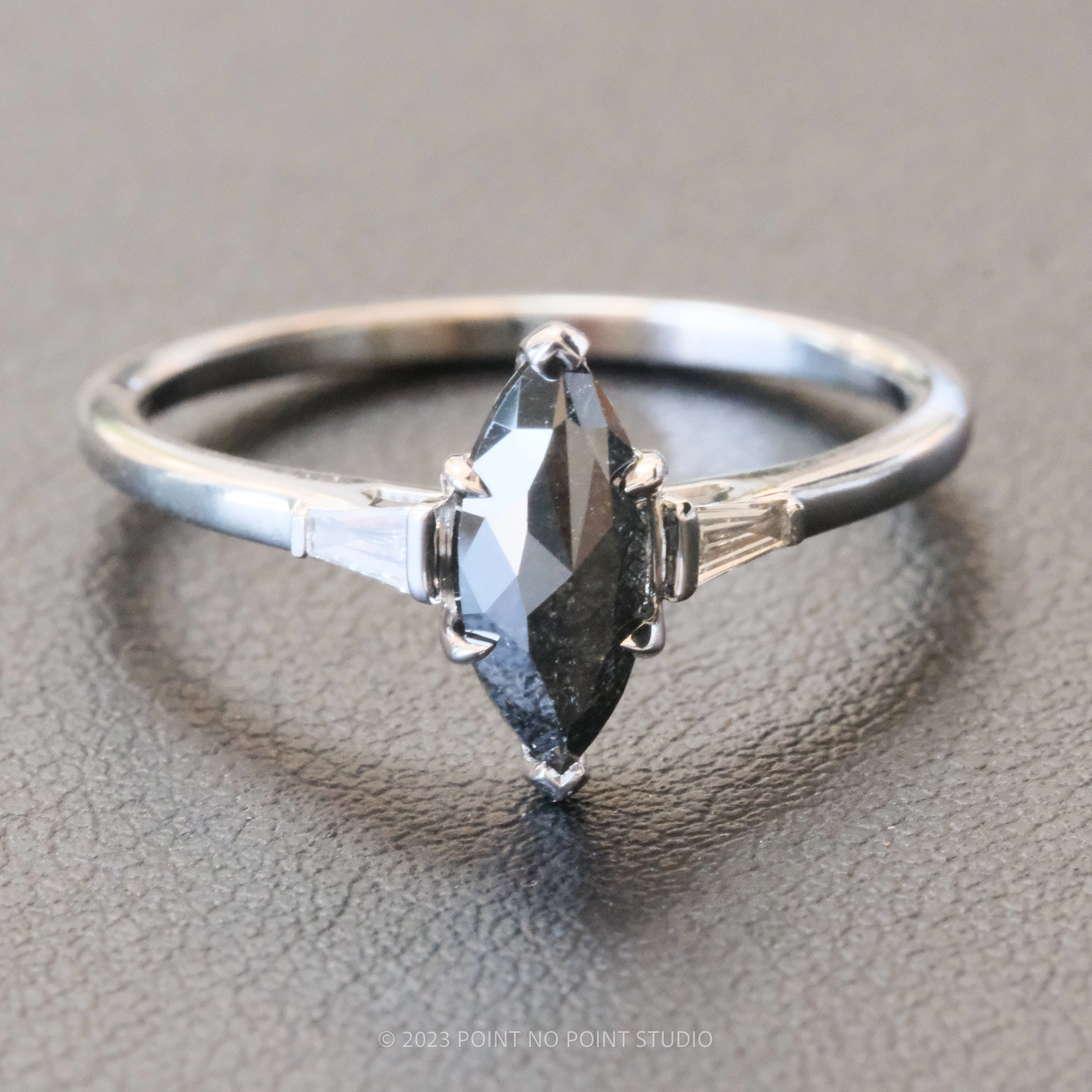 1.25 Carat Black Marquise Diamond Engagement Ring, Zoe Setting, 14K White Gold