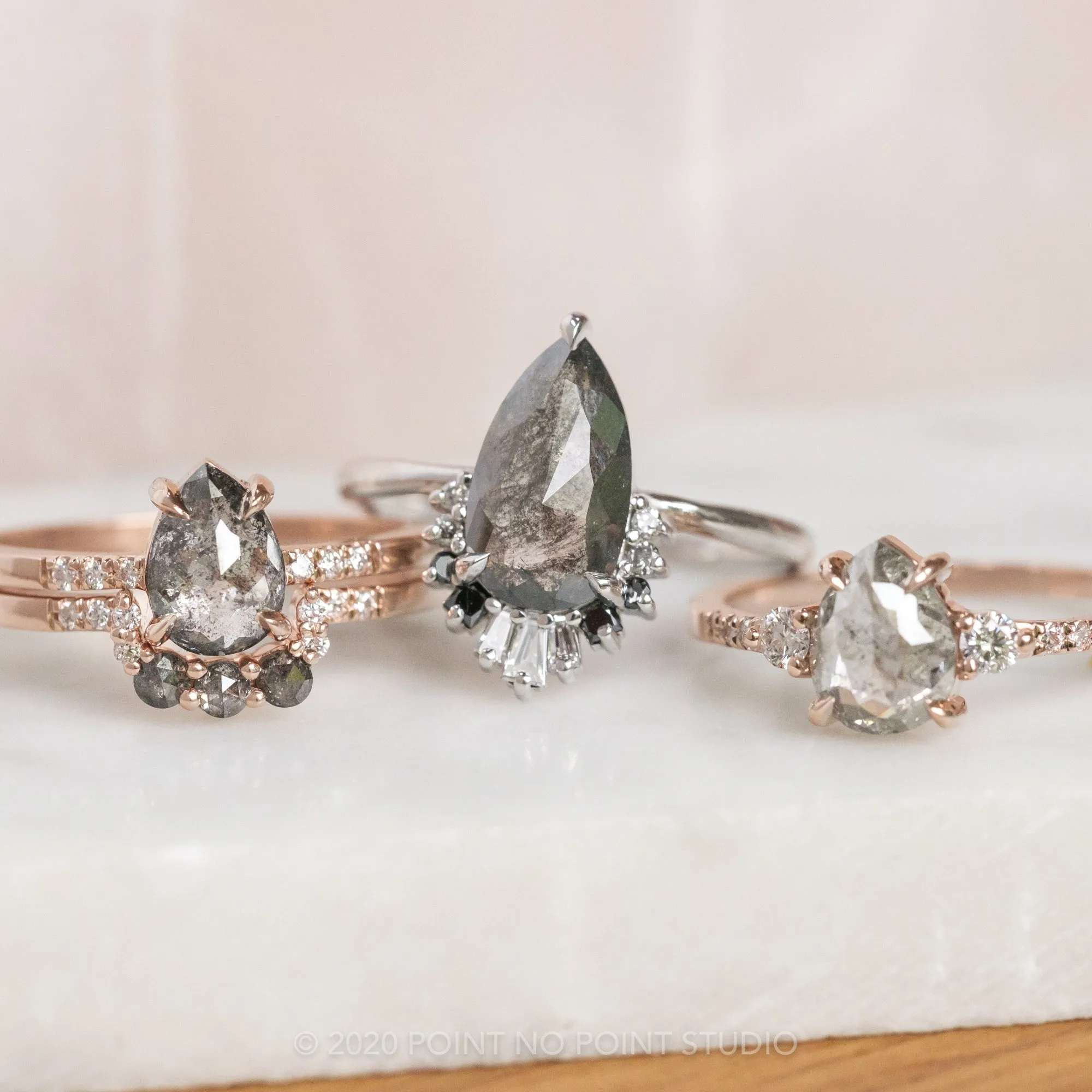 1.29 Carat Black Speckled Pear Diamond Engagement Ring, Ombre Wren Setting, Platinum
