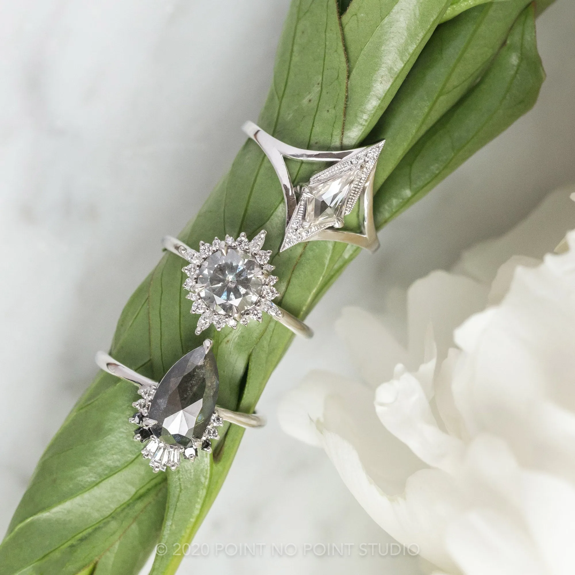 1.29 Carat Black Speckled Pear Diamond Engagement Ring, Ombre Wren Setting, Platinum