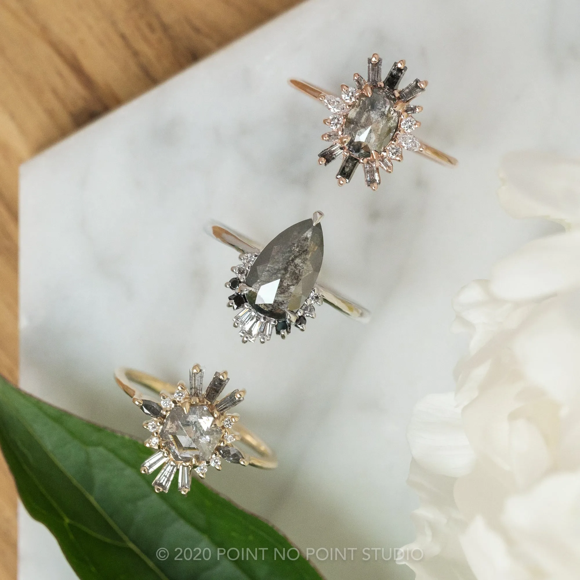 1.29 Carat Black Speckled Pear Diamond Engagement Ring, Ombre Wren Setting, Platinum