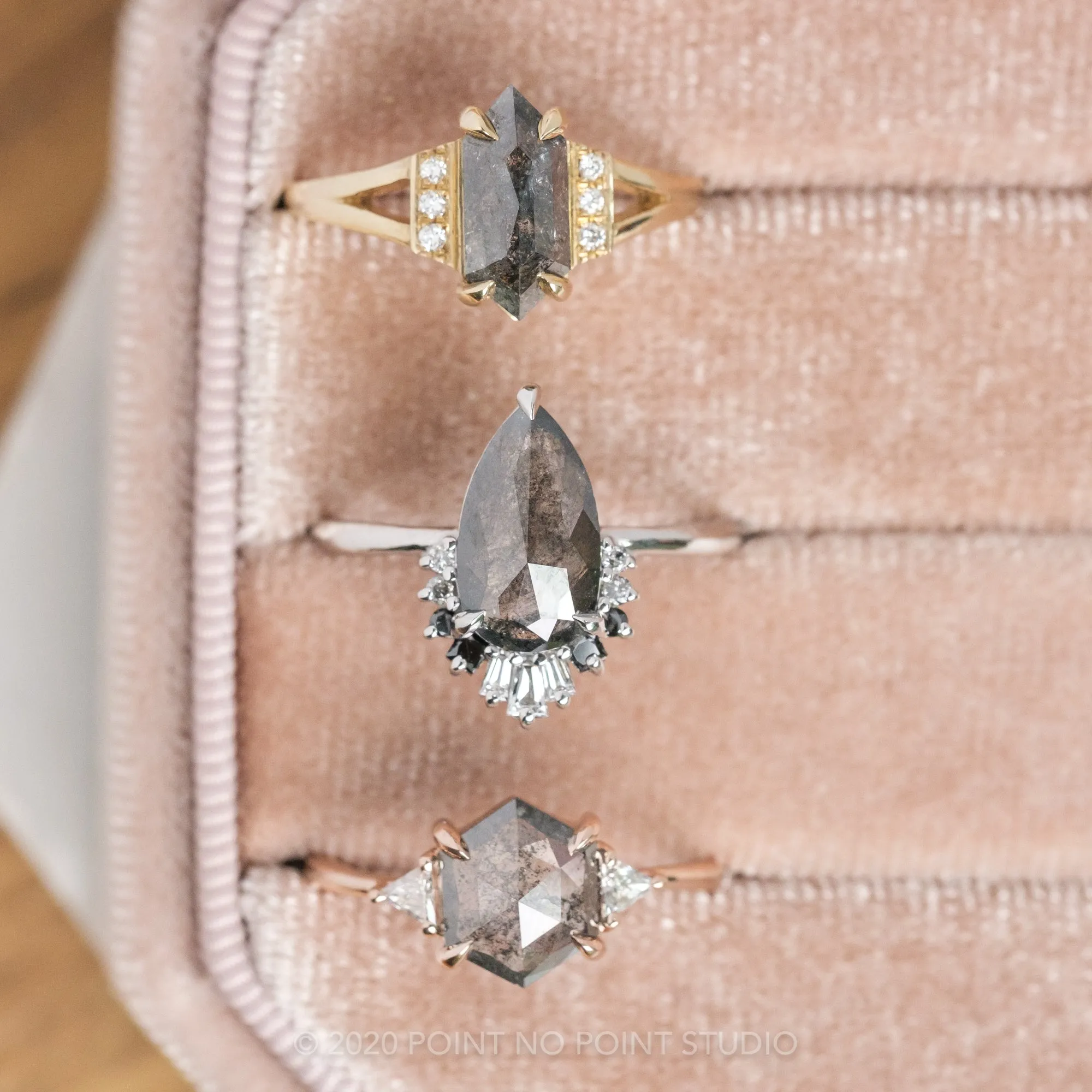 1.29 Carat Black Speckled Pear Diamond Engagement Ring, Ombre Wren Setting, Platinum