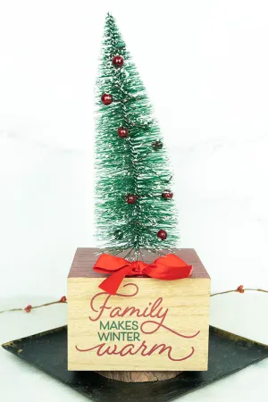 13.25 x 5 'Family' Christmas Tree Wood Block Sign