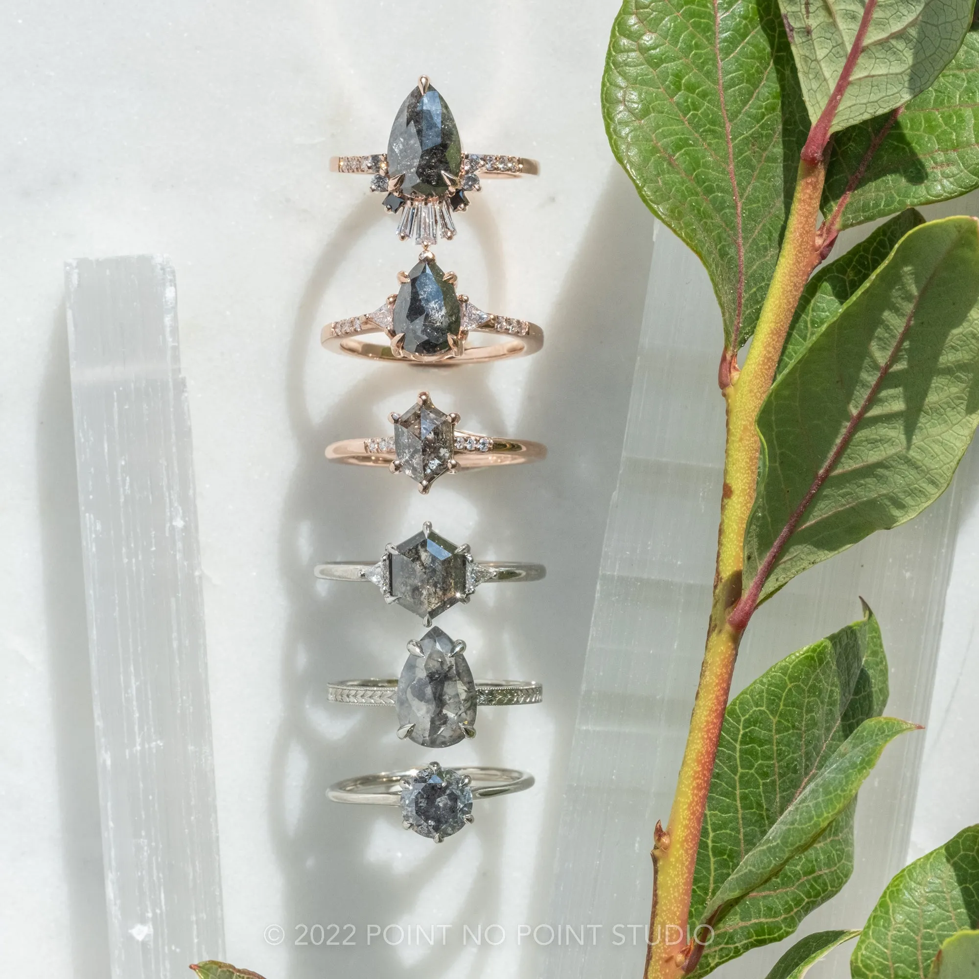 1.40 Carat Black Speckled Pear Diamond Engagement Ring, Ombre Wren Setting, 14K Rose Gold