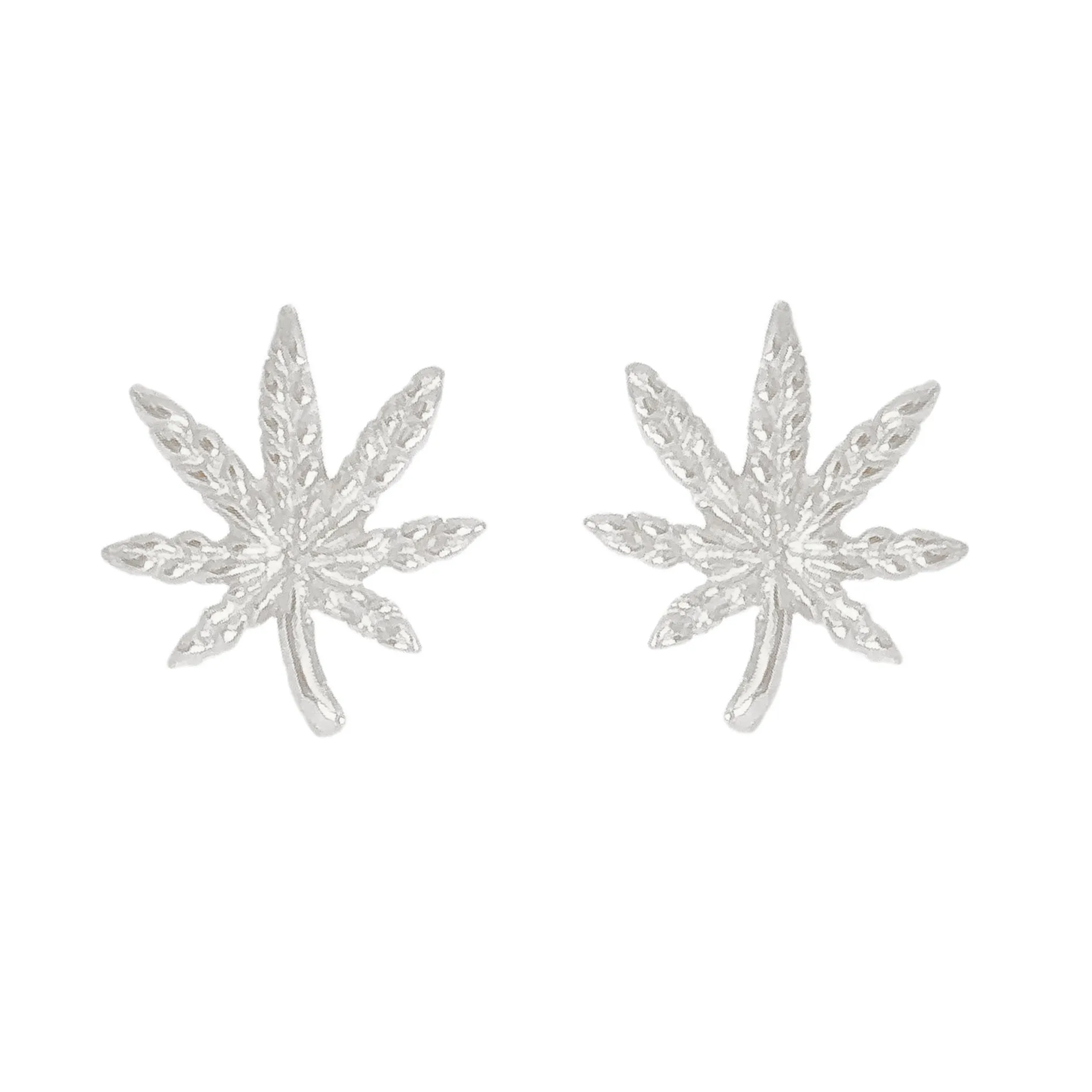 14K Gold Marijuana Leaf Stud Earrings, Medium Size