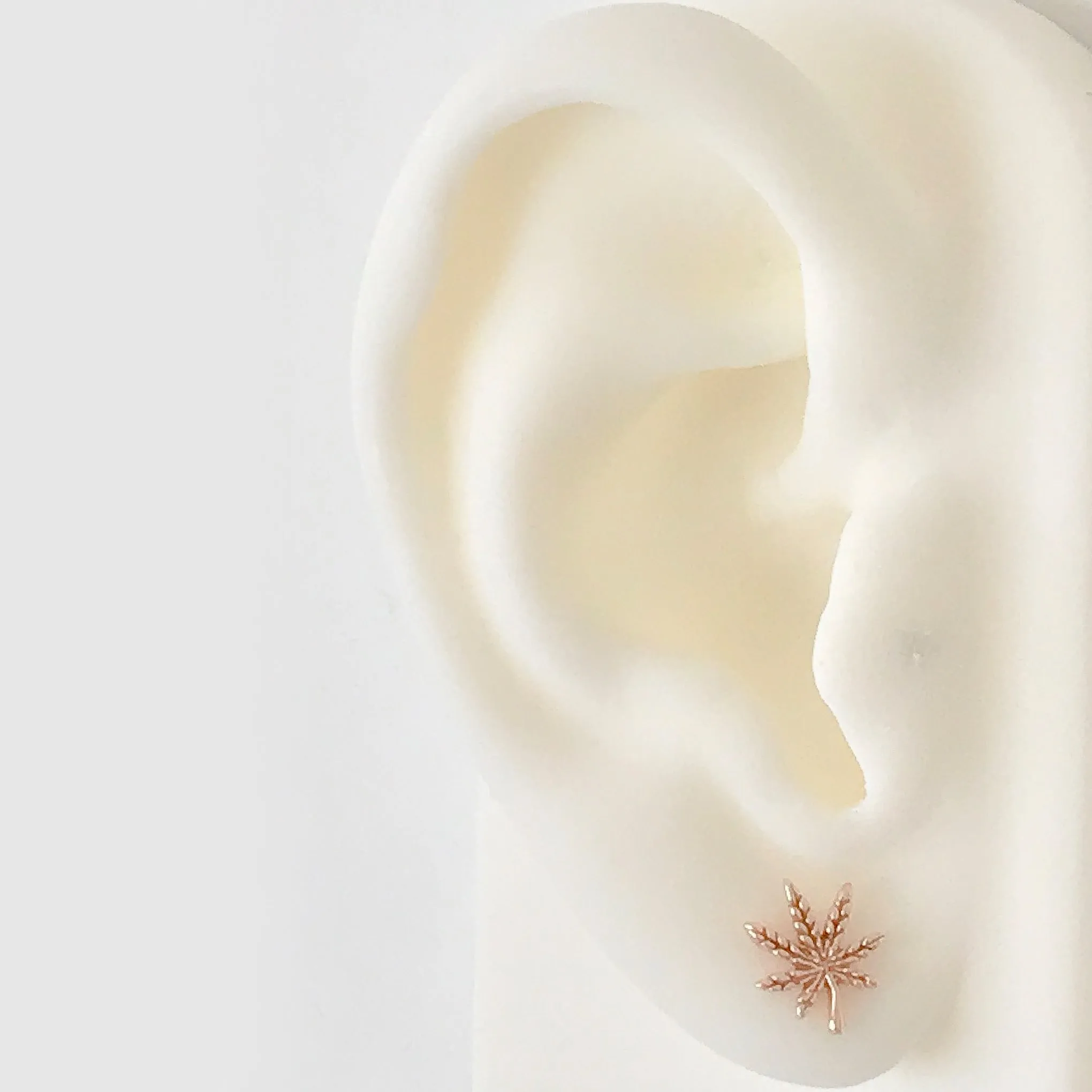 14K Gold Marijuana Leaf Stud Earrings, Medium Size
