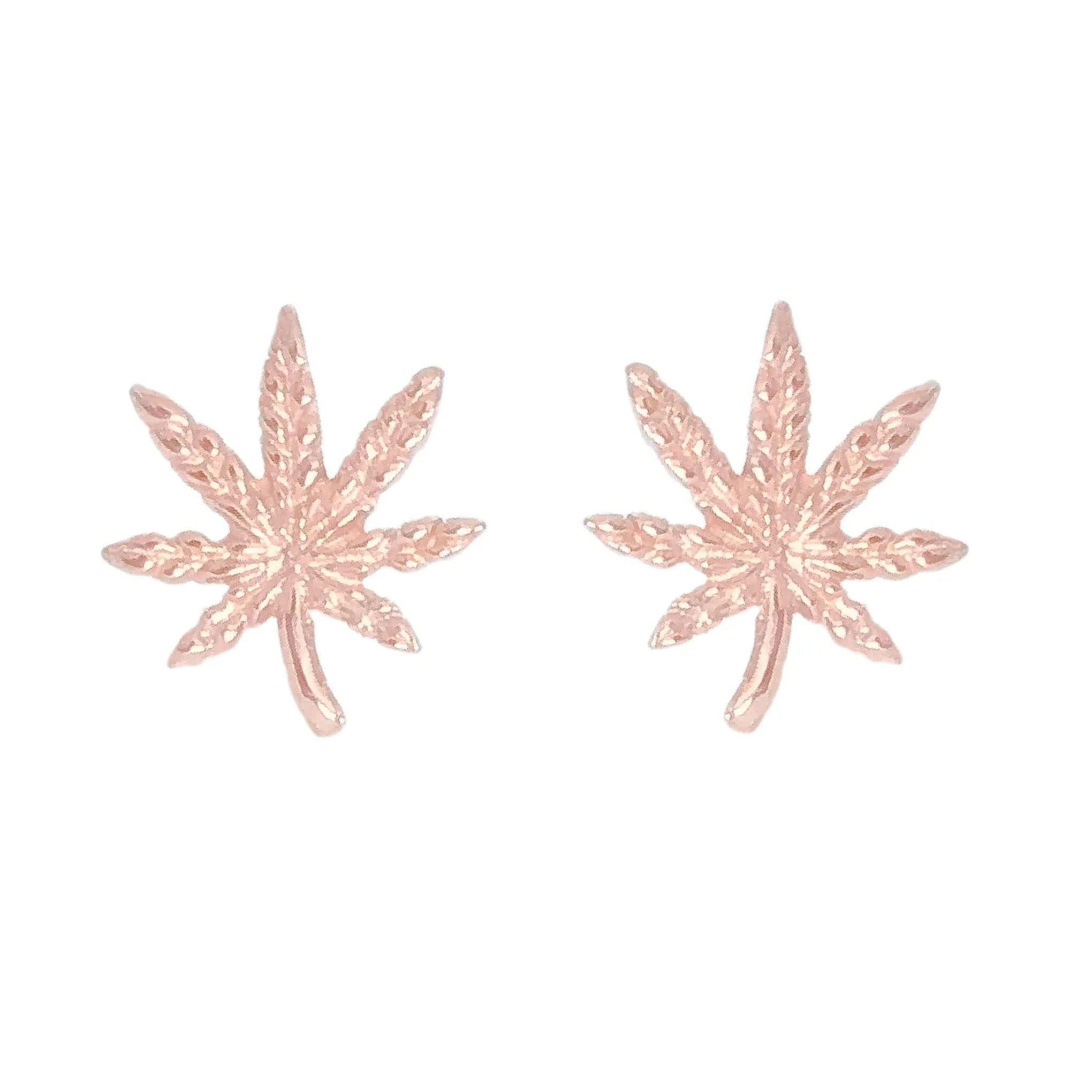 14K Gold Marijuana Leaf Stud Earrings, Medium Size