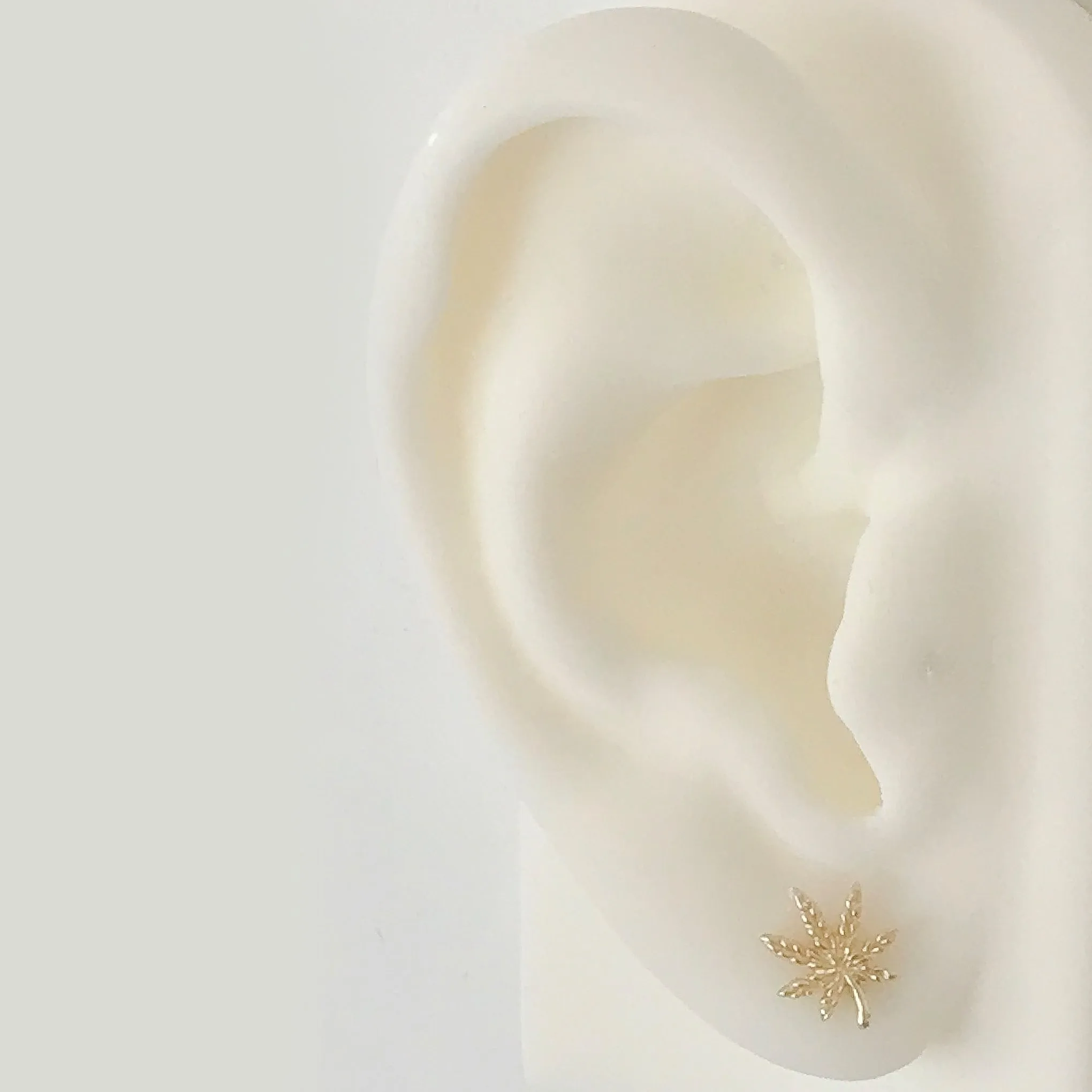 14K Gold Marijuana Leaf Stud Earrings, Medium Size