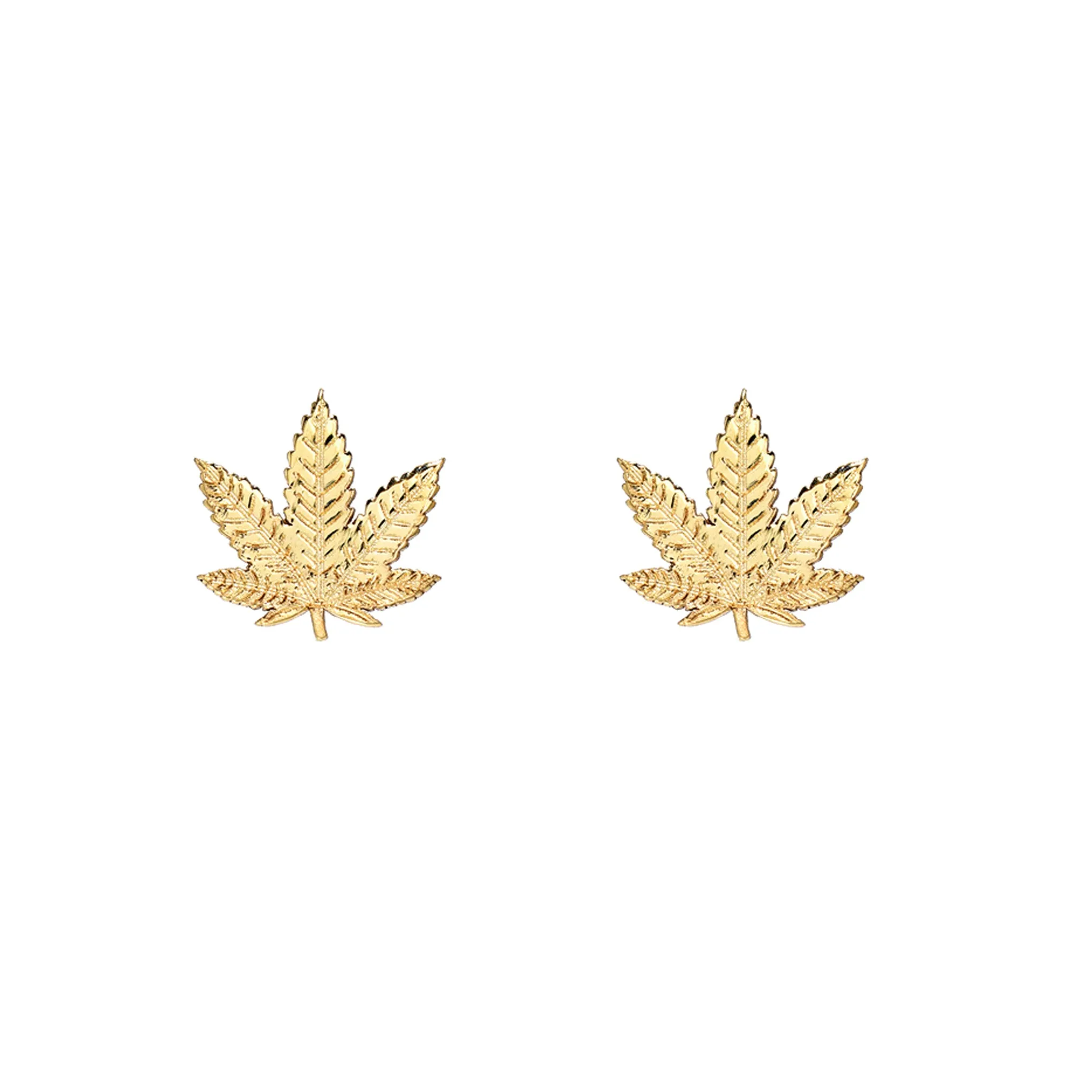 14K Gold Marijuana Leaf Stud Earrings ~ Small Size