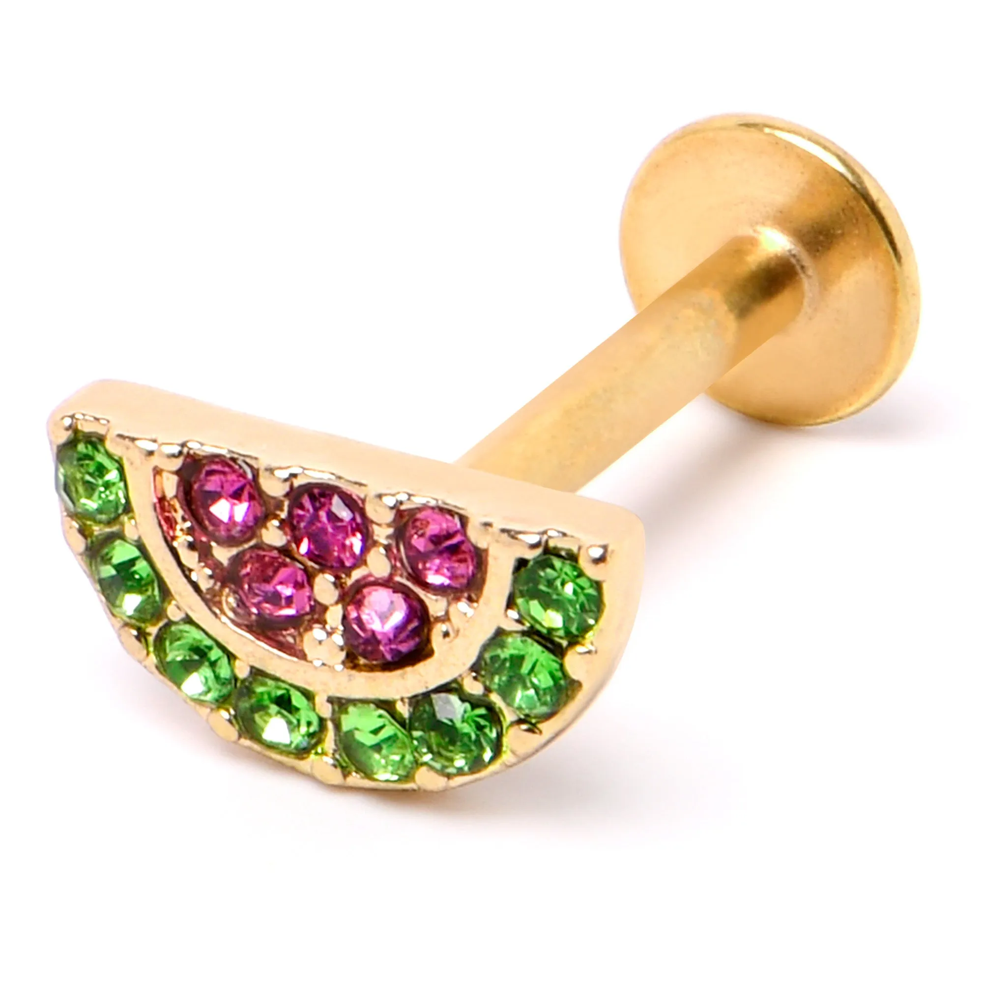 16 Gauge 5/16 Pink Green Gem Gold Tone Watermelon Labret Monroe Tragus