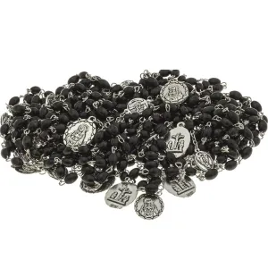 20 Black Wood Beads Chrome 7 Sorrows Rosaries with 20 Prayer booklets