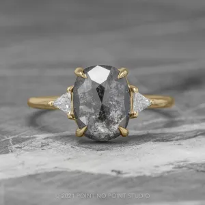 2.80 Carat Black Speckled Oval Diamond Engagement Ring, Zoe Setting, 14K Yellow Gold