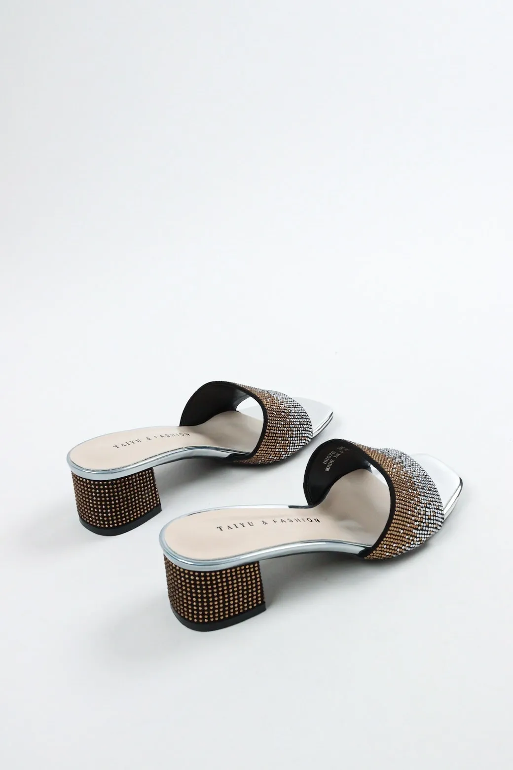 Aimeigao - Women's Diamond Embellished Block Heels - Silver