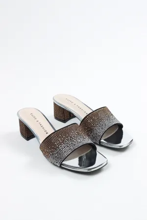 Aimeigao - Women's Diamond Embellished Block Heels - Silver