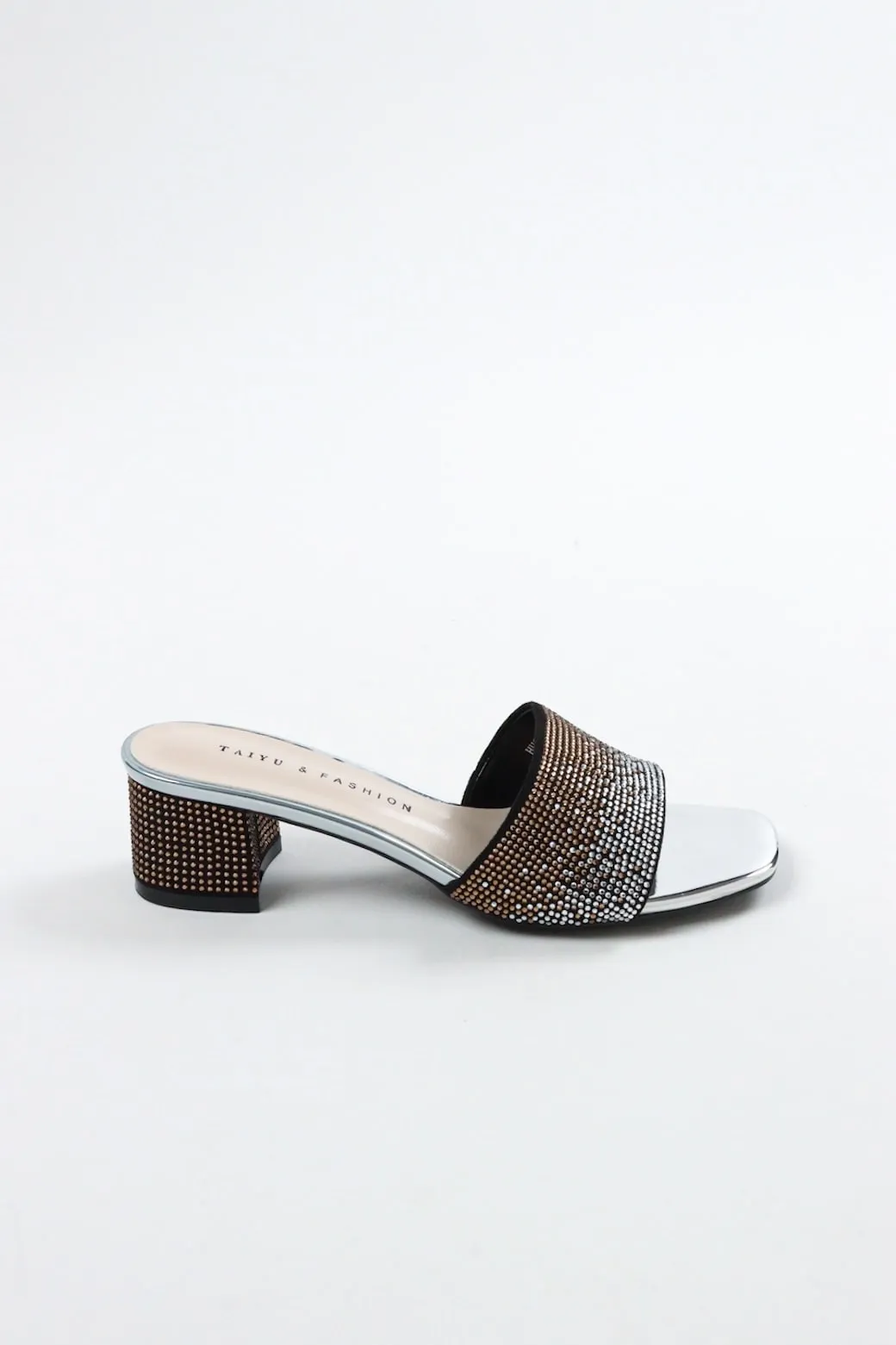 Aimeigao - Women's Diamond Embellished Block Heels - Silver