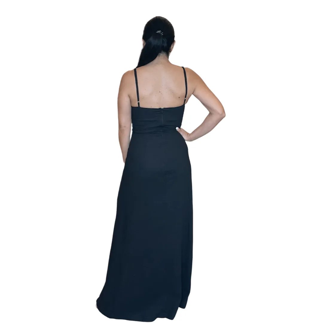 AVA SPAGHETTI STRAP LINEN MIDI DRESS