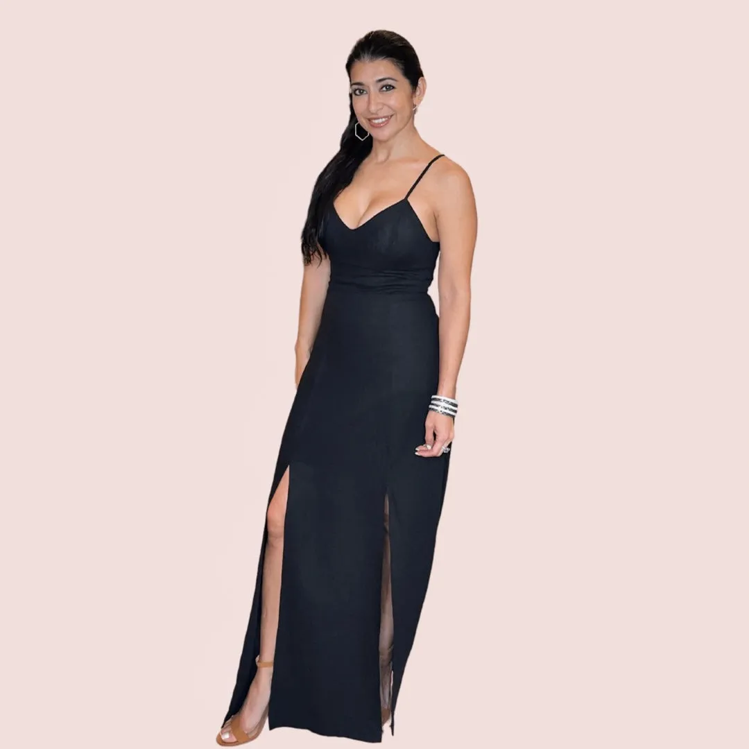 AVA SPAGHETTI STRAP LINEN MIDI DRESS