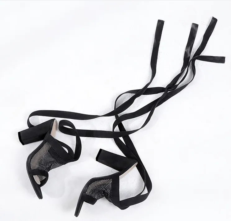 Bandage Flock Cross Strap Lace Up High Heel Sandals