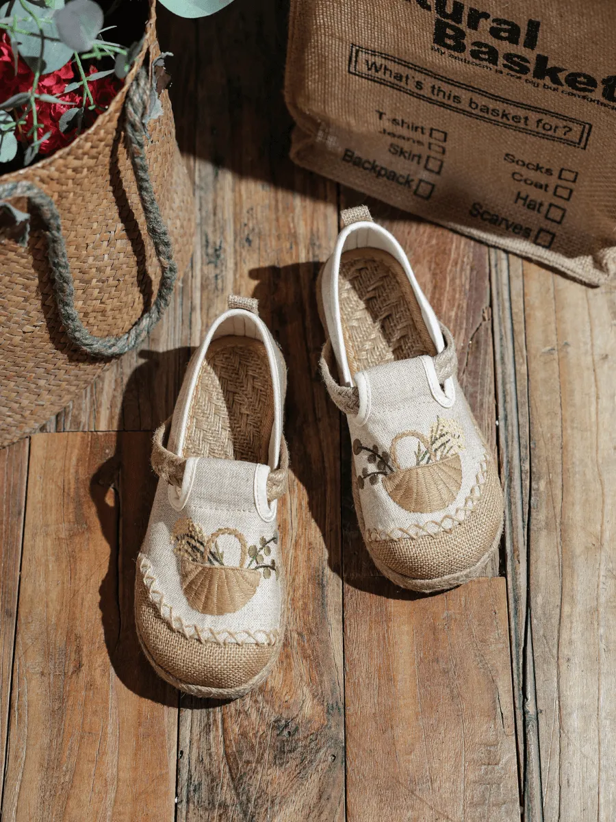 Basket Embroidered Linen Espadrille Loafer - Beige