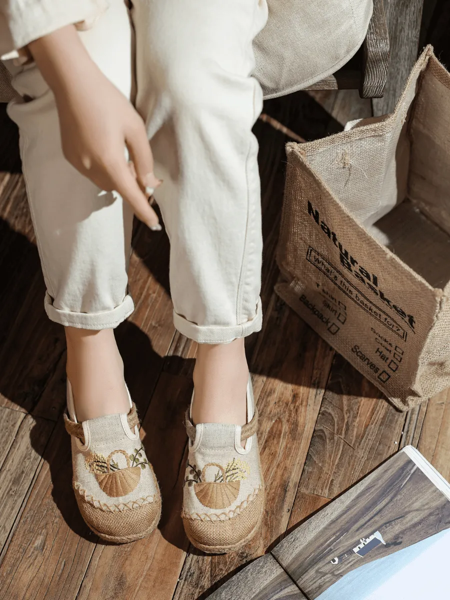 Basket Embroidered Linen Espadrille Loafer - Beige