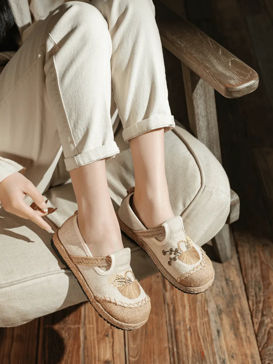 Basket Embroidered Linen Espadrille Loafer - Beige