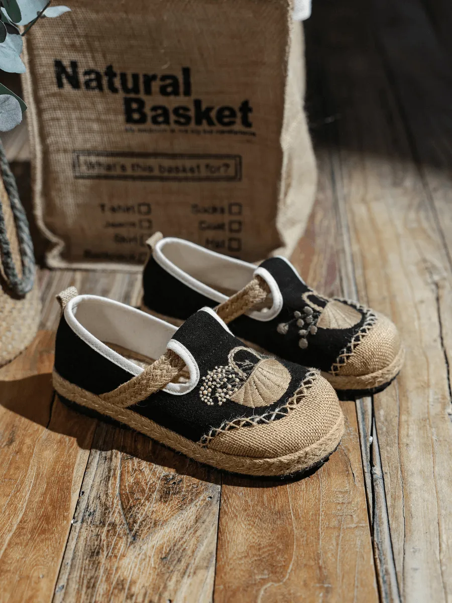 Basket Embroidered Linen Espadrille Loafer - Black