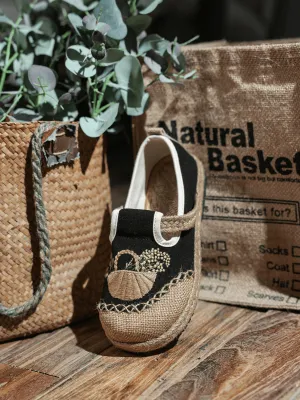 Basket Embroidered Linen Espadrille Loafer - Black