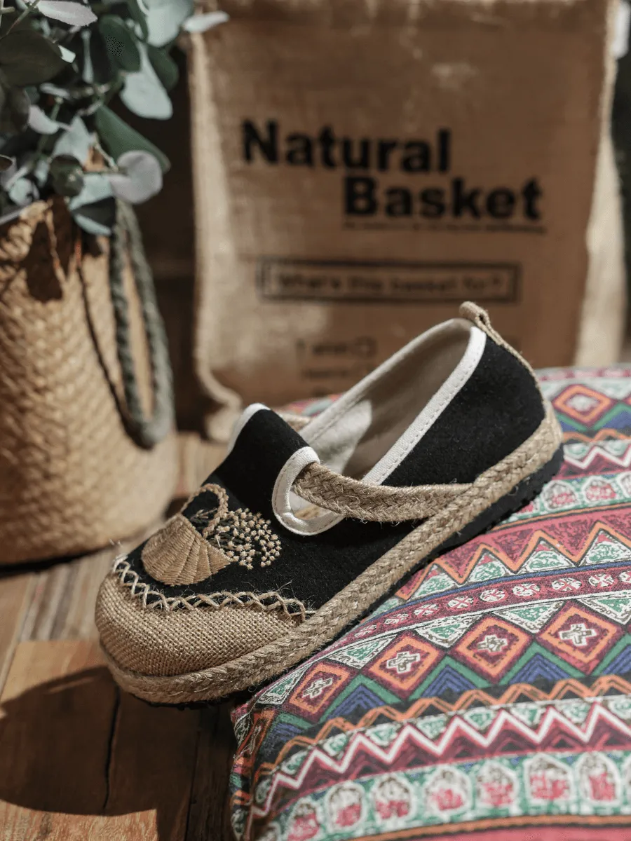 Basket Embroidered Linen Espadrille Loafer - Black