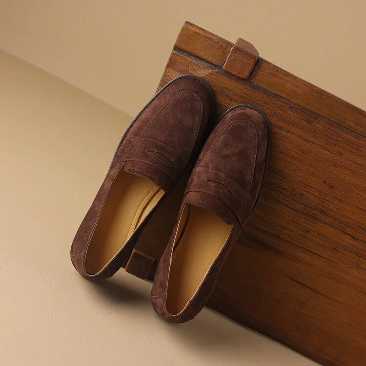 Beige Brown Rounded Toe Strap Loafers #001133