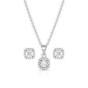 BGJS3183 Jewelry Set Round CZ & Square CZ Halo