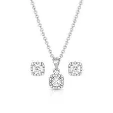 BGJS3183 Jewelry Set Round CZ & Square CZ Halo