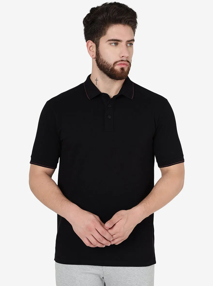 Black Solid Slim Fit Polo T-Shirt | JadeBlue