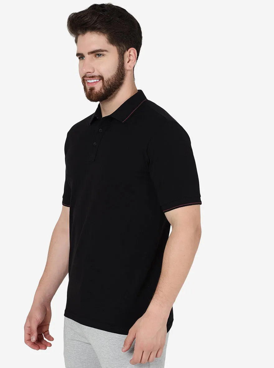 Black Solid Slim Fit Polo T-Shirt | JadeBlue