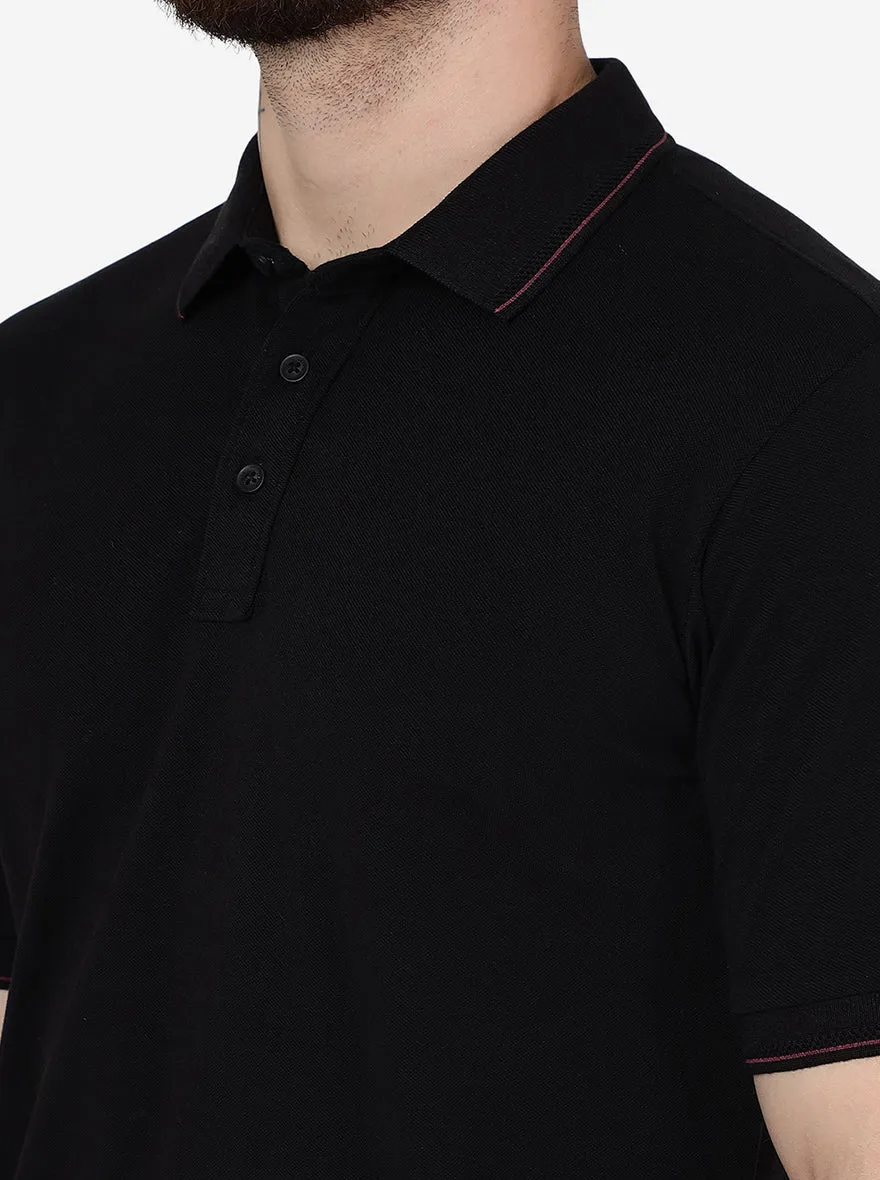 Black Solid Slim Fit Polo T-Shirt | JadeBlue
