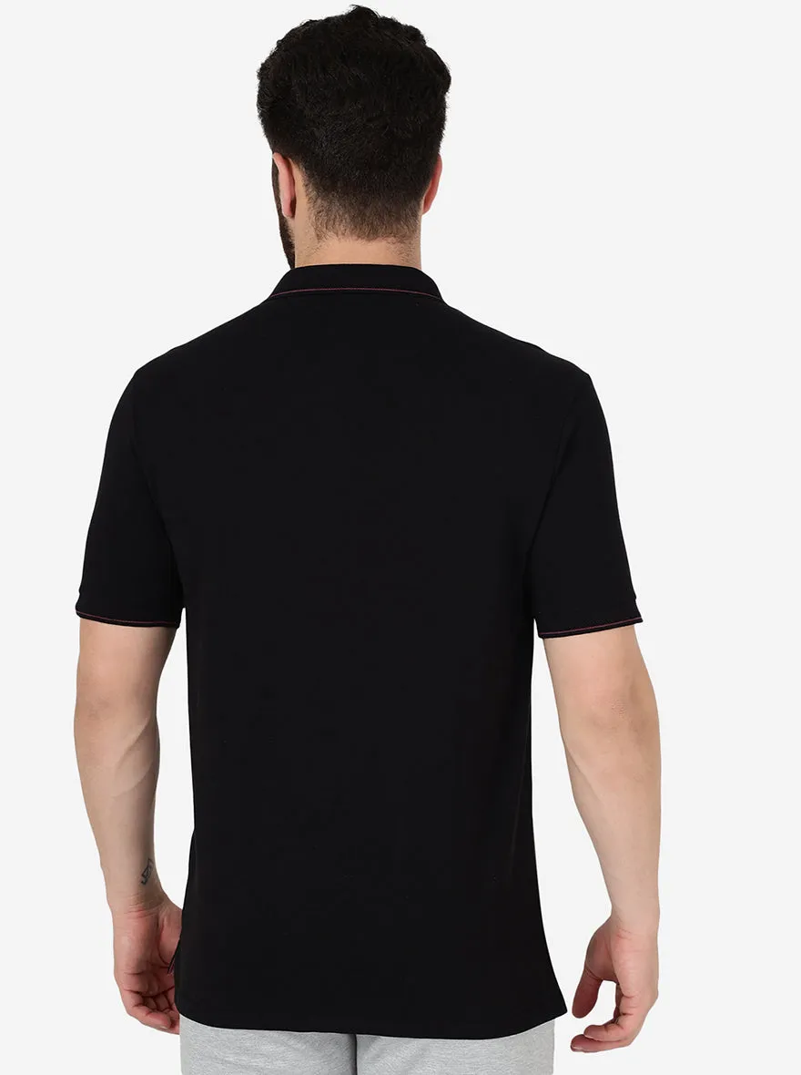 Black Solid Slim Fit Polo T-Shirt | JadeBlue