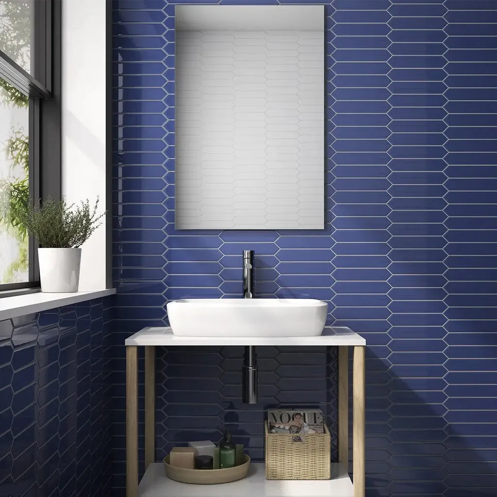 Block Arrow Azul Matte Wall Tile - Wall Mount - 2 x 10" Ceramic/Blue - Piece : 0.13 SqFt = $ 6.48 / Box: 5.92 Sqft = $ 39.00 - Pieces Per Box: 44 Units