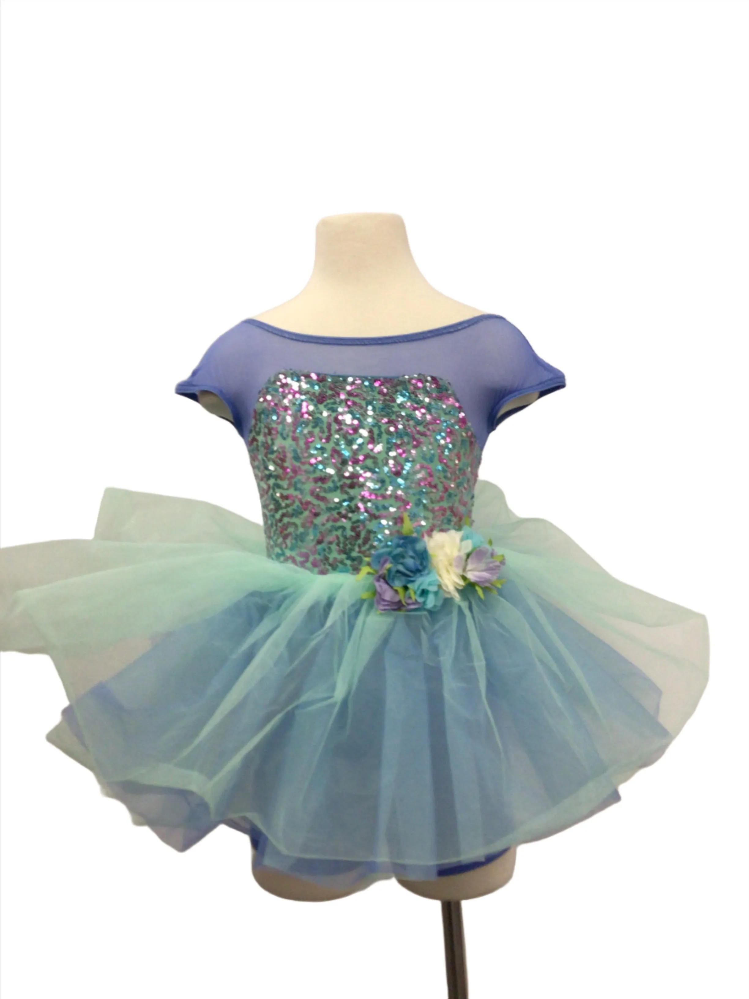 Blue Biketard with Fringe Skirt and Blue Tutu