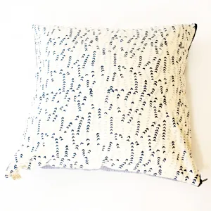 Blue Succulent Vine Block Printed Cotton Square Pillow 22 x 22