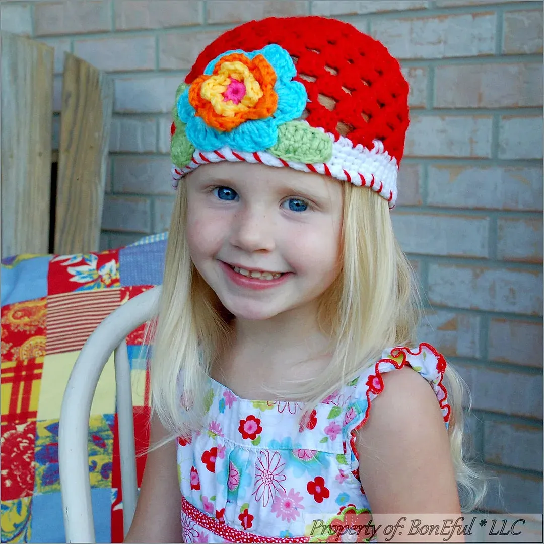 Boutique Baby Hat 2-5 Years Crochet Colorful Flower Spring Summer