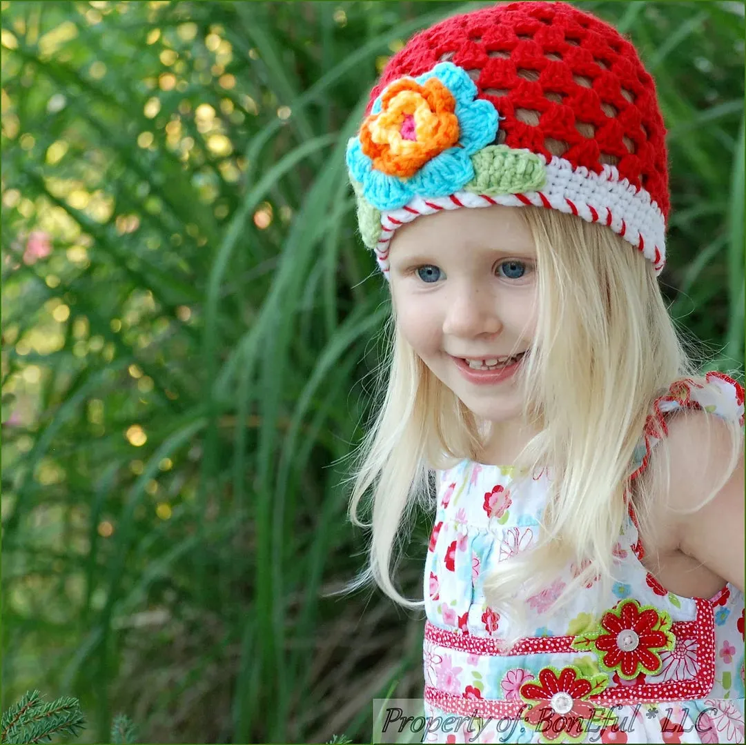 Boutique Baby Hat 2-5 Years Crochet Colorful Flower Spring Summer