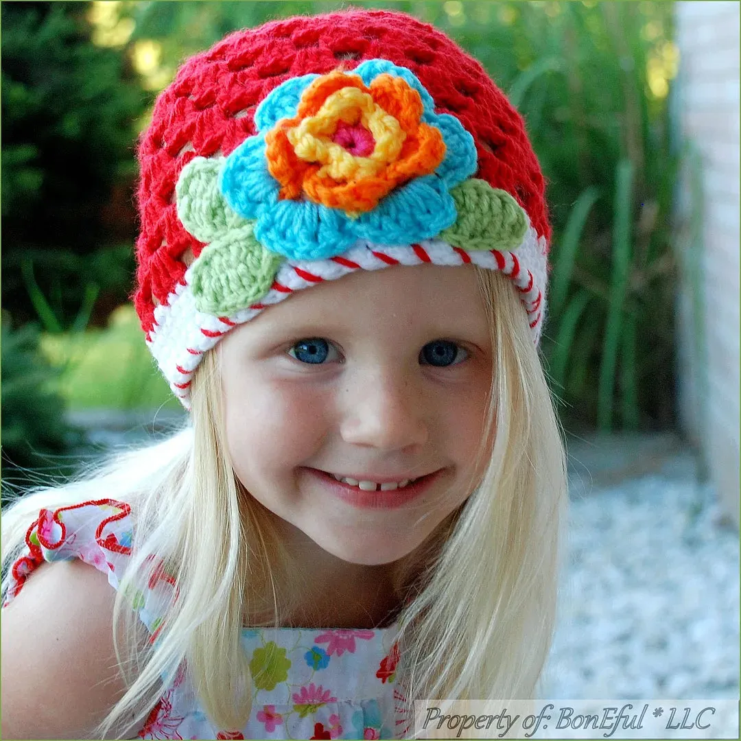 Boutique Baby Hat 2-5 Years Crochet Colorful Flower Spring Summer