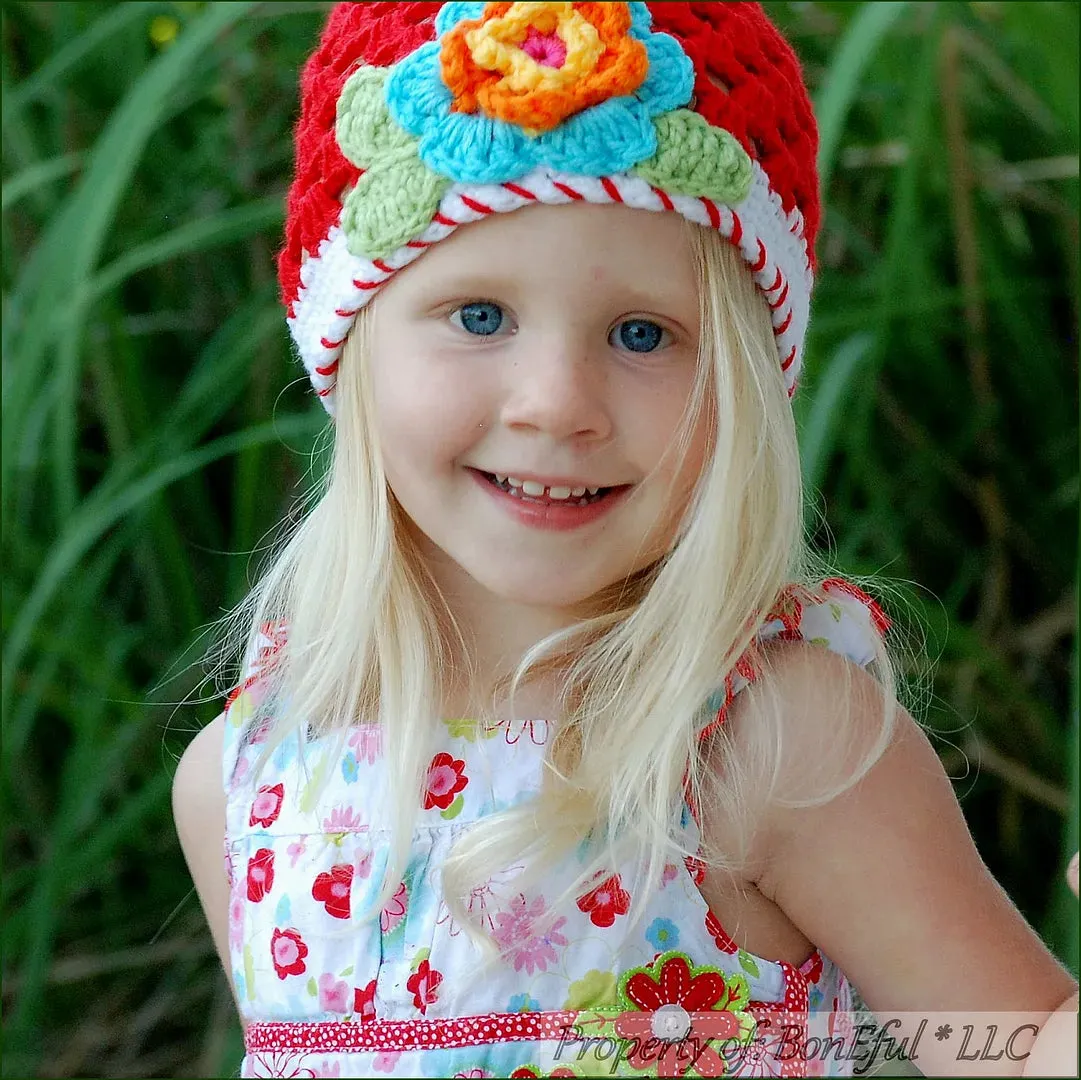 Boutique Baby Hat 2-5 Years Crochet Colorful Flower Spring Summer