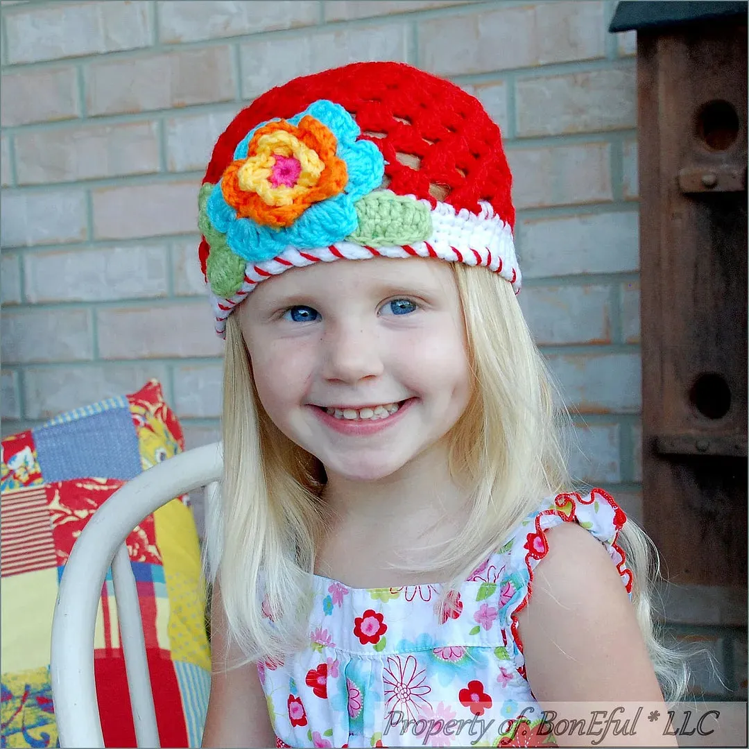 Boutique Baby Hat 2-5 Years Crochet Colorful Flower Spring Summer
