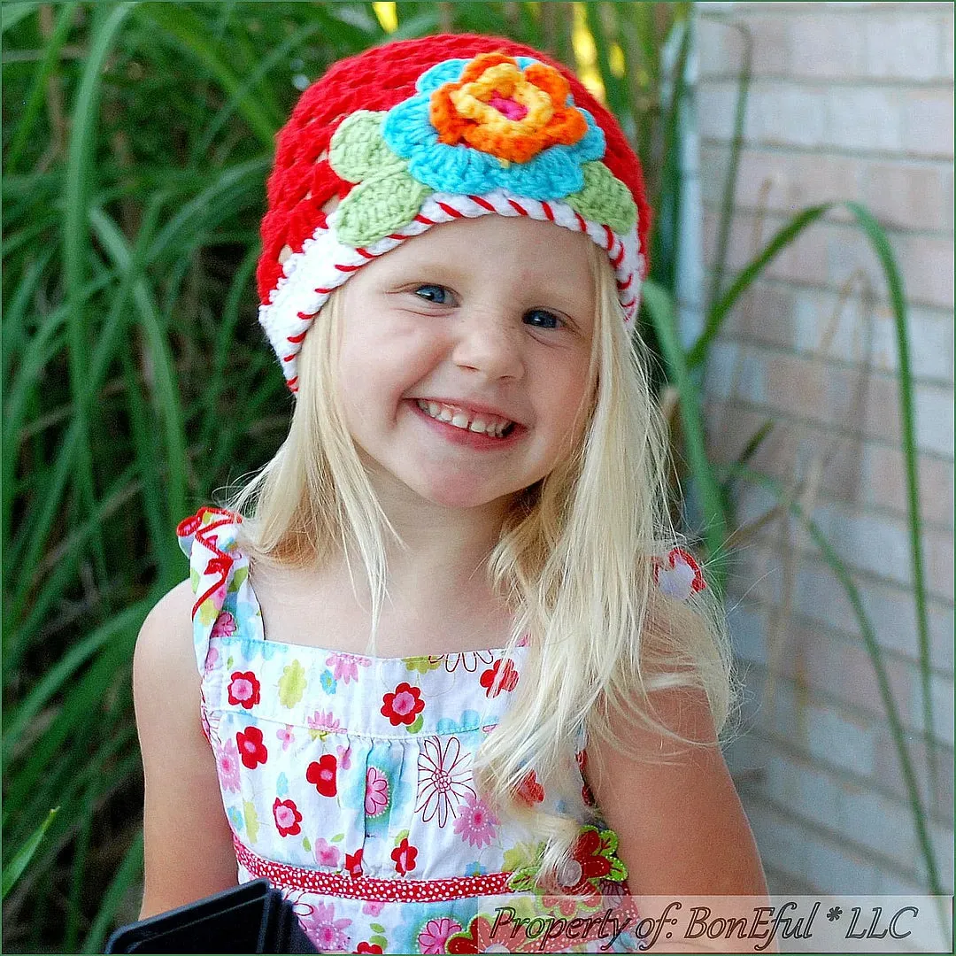 Boutique Baby Hat 2-5 Years Crochet Colorful Flower Spring Summer