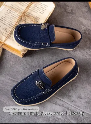 Boys Breathable Metal Letter Decor Loafers For Daily Life