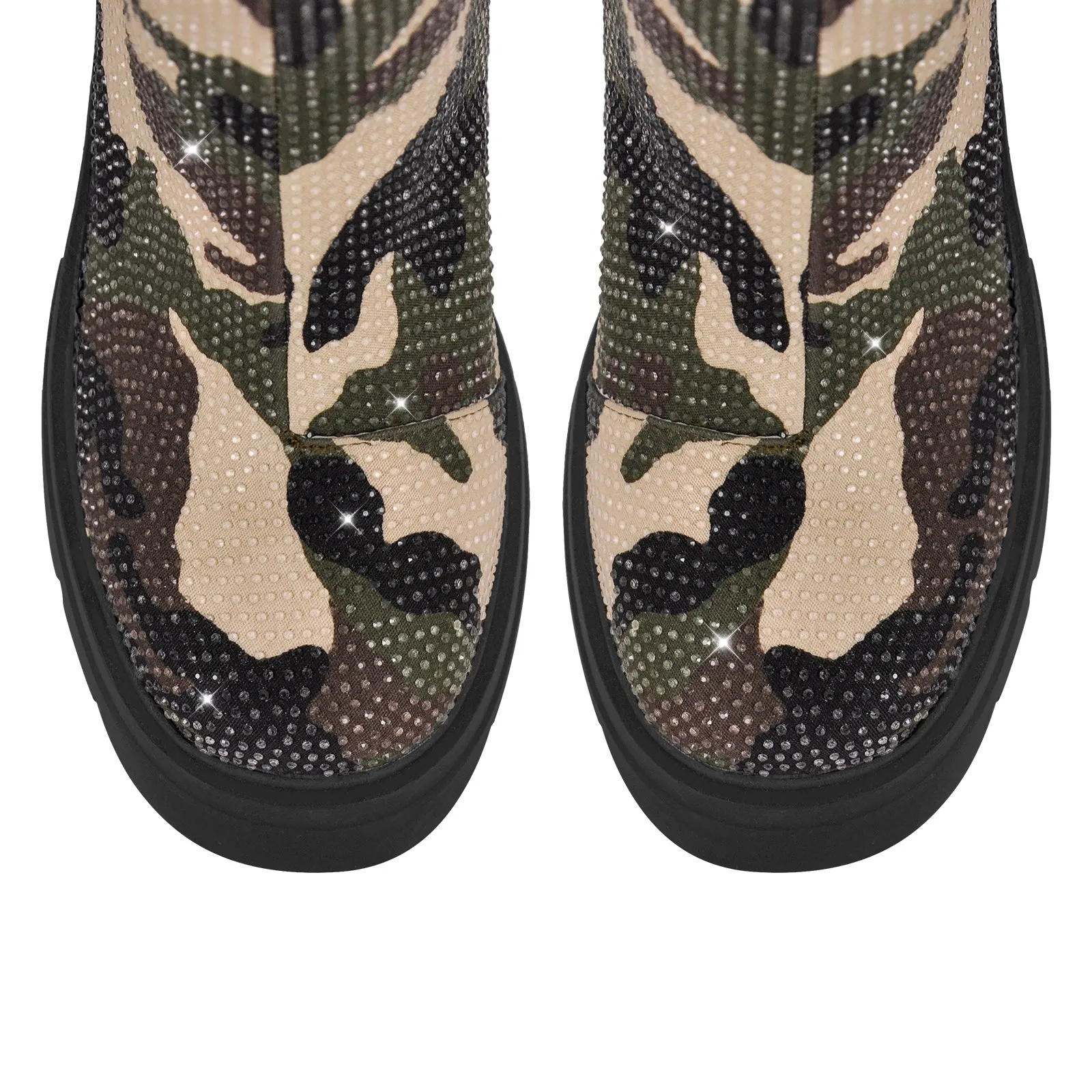 Camouflage Rhinestone Chunky Heel Mid Calf Boots