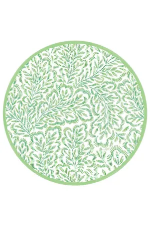 Caspari Block Print Leaves Round Paper Placemats in Green