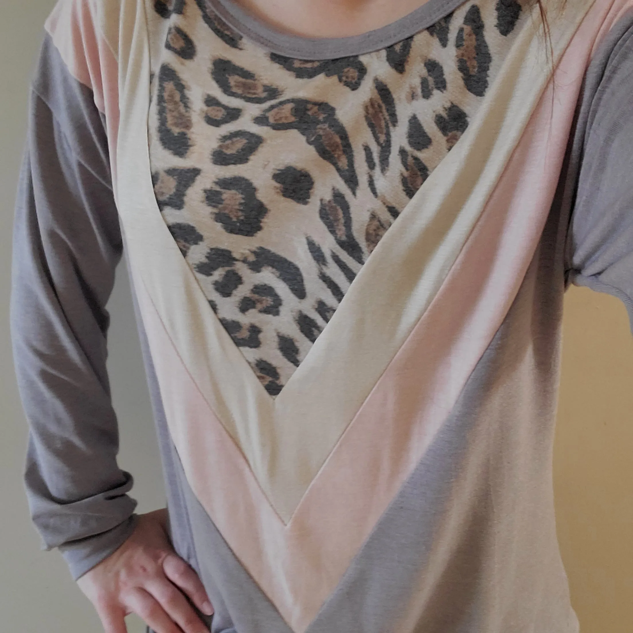 Chevron Color Block Animal Print Long Sleeve