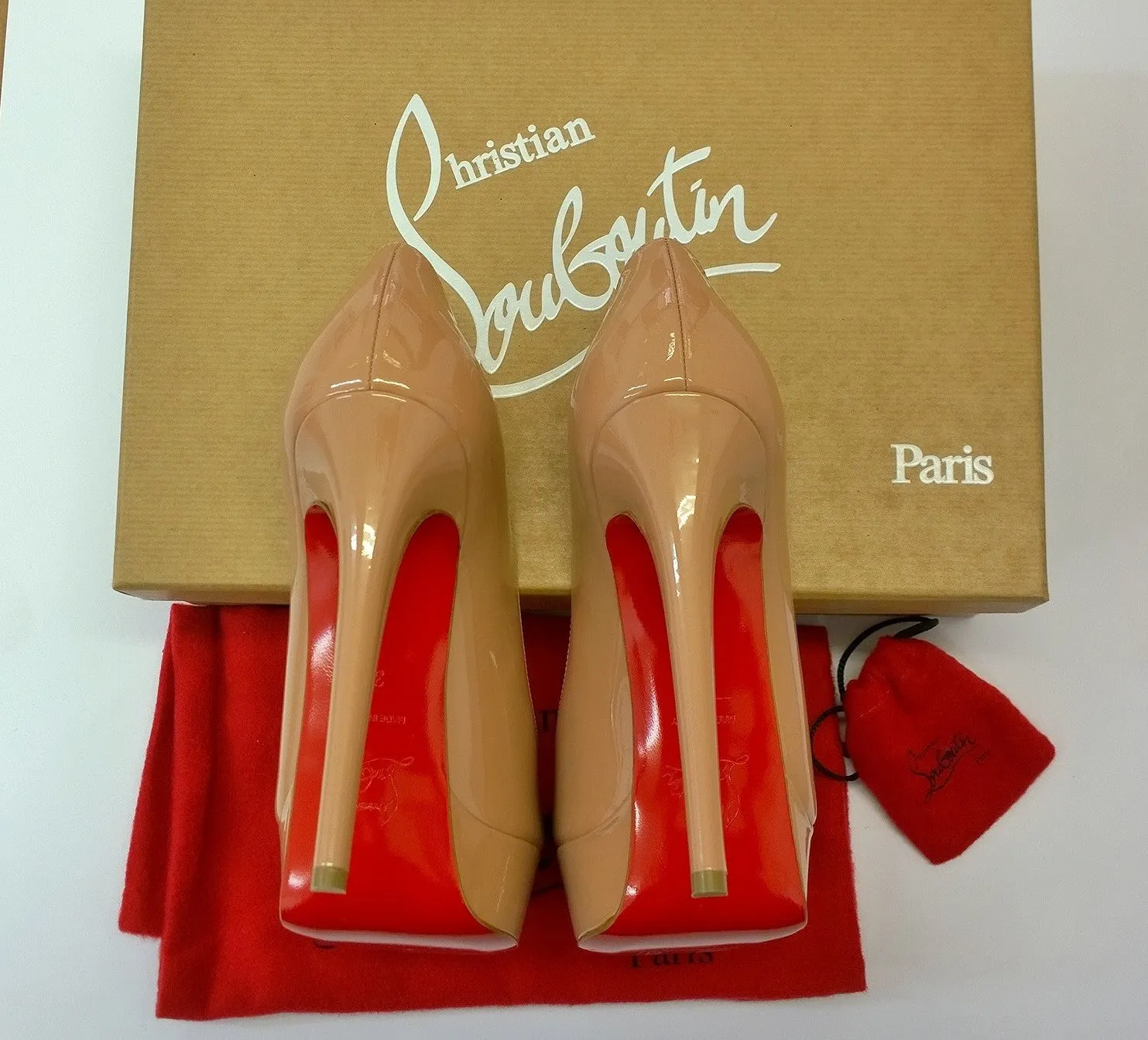 Christian Louboutin Bianca 140 Nude Patent Platform Heels